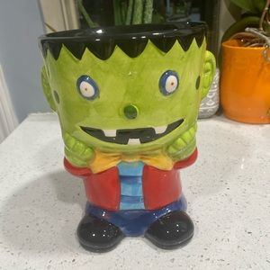 Halloween Frankenstein Monster Green Ceramic Candy Dish 8" Spooky Figurine Decor